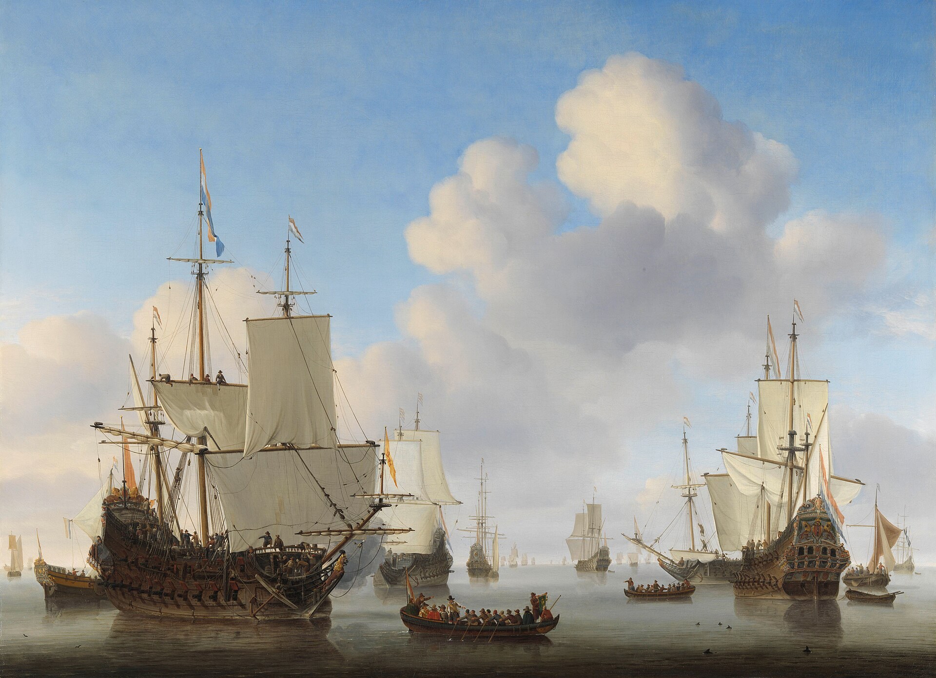 Willem van de Velde the Younger, Dutch men-o'-war and other shipping in a calm, c. 1665. Rijksmuseum, Amsterdam.